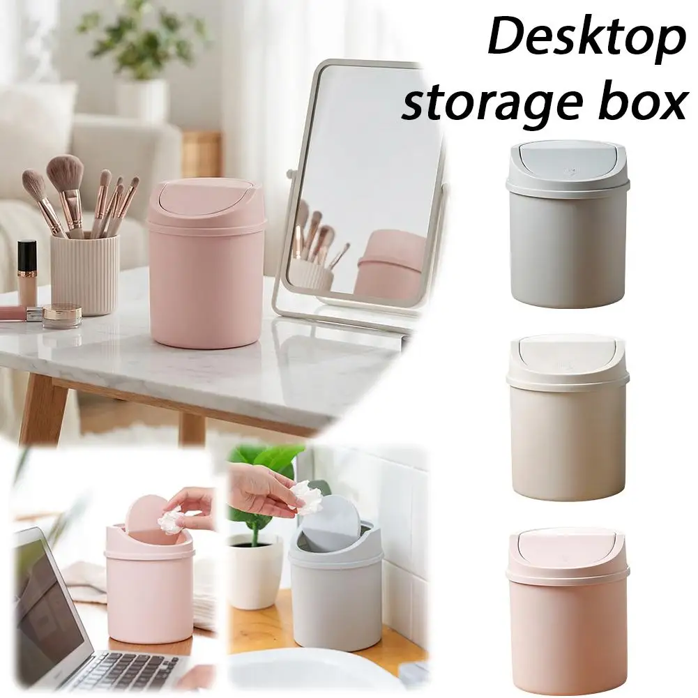 Mini Desktop Bin Small Trash Can Tube with Cover Bedroom Trash Can Garbage Can Clean Workspace Storage Box Home Desk
