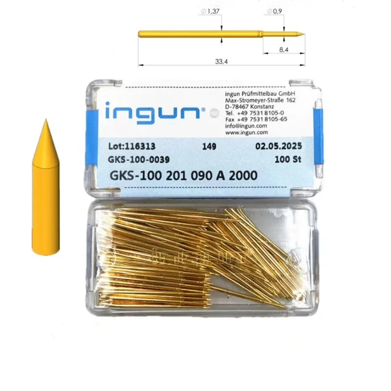 100PCS INGUN  Probe GKS100 201 090 A2000/A3000 Pointed 1.36mm Spring Test Pin For ICT FCT Testing