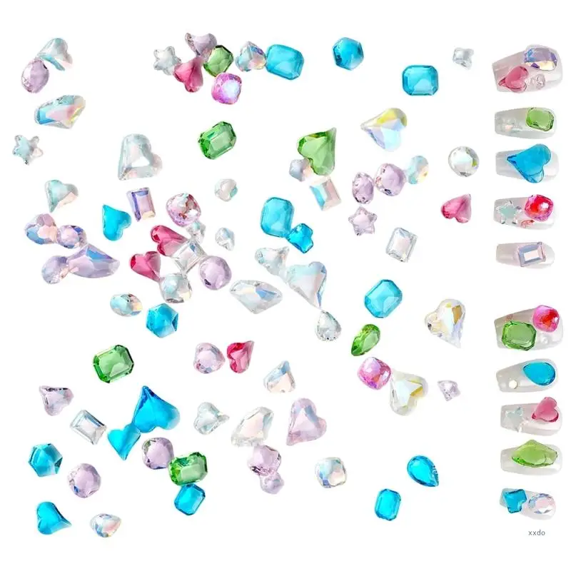 50/100 Pcs Heart Nail Rhinestones Mix Shape Nail Gems Sparkling Nail Charms Colorful Nails Art Charms Nails Decorations