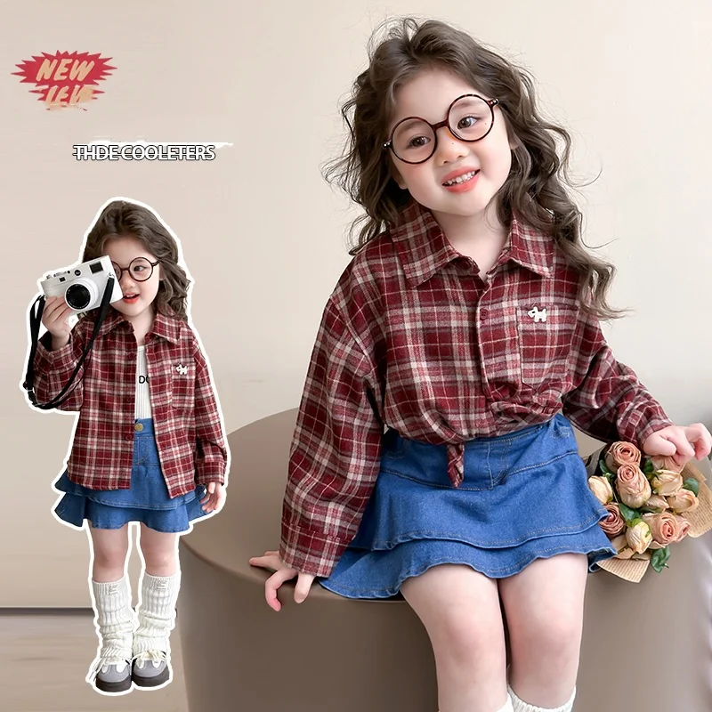 

Baby Girl Long Sleeves Shirt Girl Casual Fashion Shirt Child Spring&Autumn Top Princess Softy Red Plaid Blouse Toddler Size 2-9Y