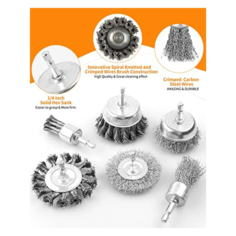 ABSE-20 Pezzi Spazzola metallica per trapano, Spazzola a tazza metallica con codolo esagonale da 1/4 di pollice Acciaio al carbonio grosso ondulato, ideale per pulire la ruggine