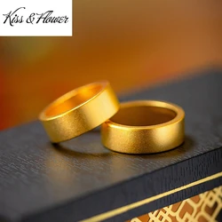 KISS&FLOWER Gold Firm Love Rings For Women Men Lovers Couple Wedding Party Brithday Christmas Bride Groom Girl Boy Gifts RI179
