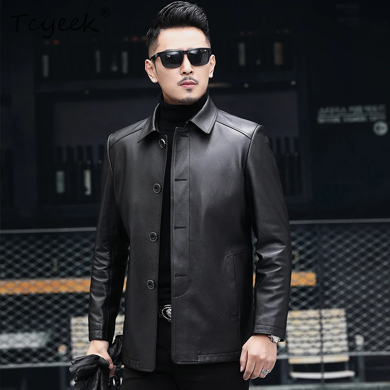 

Tcyeek High-end Genuine Leather Man Jackets Autumn Winter Clothes Goose Down Liner Top Layer Cowhide Mens Coats Casaco Masculino