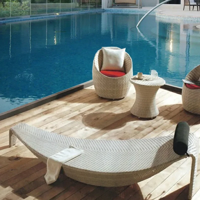 for Outdoor Bed Villa Beach Pool Leisure Bed Resort Hotel Balcony Courtyard Lounge Nap Vine Wicker Rattan Daybed