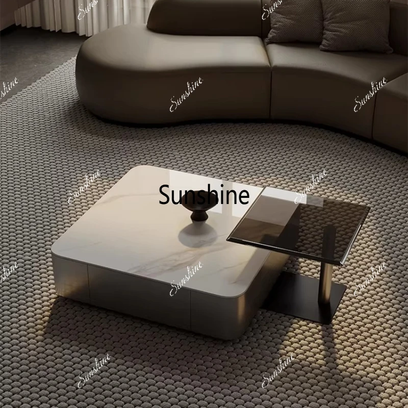 

Modern light luxury stainless steel wire drawing process bright rock plate coffee table