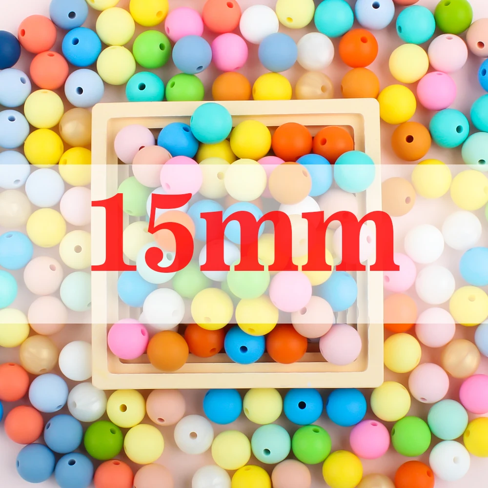 Perline in Silicone da 15MM 50 pezzi perline per dentizione rotonde per bambini massaggiagengive per uso alimentare catena per ciuccio fai da te