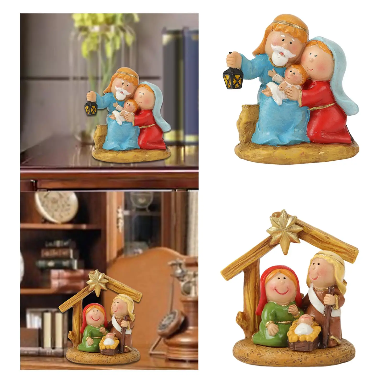 Figuras de presépio de Jesús María y José, artesanía hecha a mano, regalo, adorno de mesa, estatua de la Sagrada Familia para gabinetes de escritorio, vacaciones