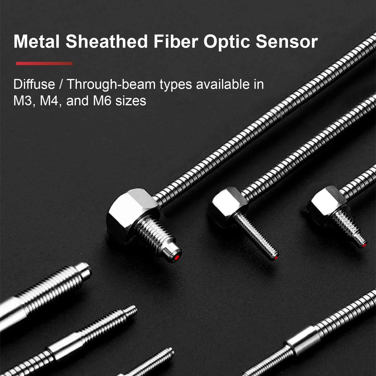 M3 M4 M6 Metal Fiber Optic Sensor Probe Amplifier Reflective Through Beam Threaded Right Angle Straight Anti-bending
