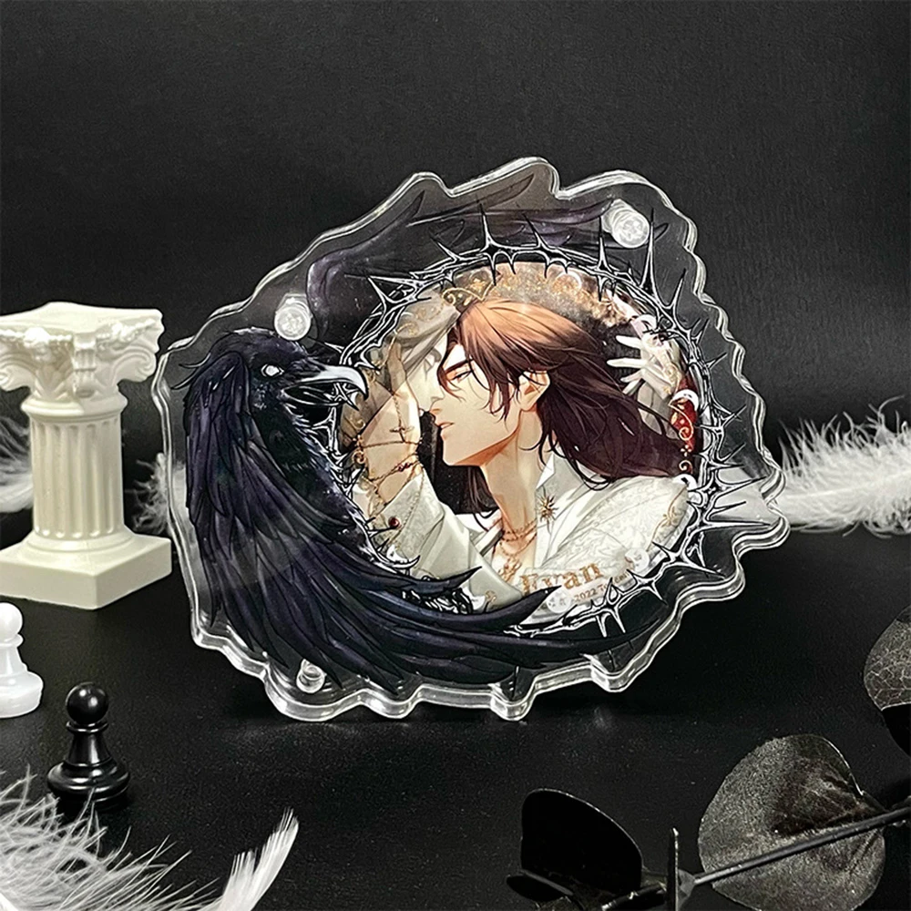 Transparent Acrylic Display Shell Holds 58mm Round Badges White Dove Thorn Print Desktop Collectible Decor Gift for Anime Fans