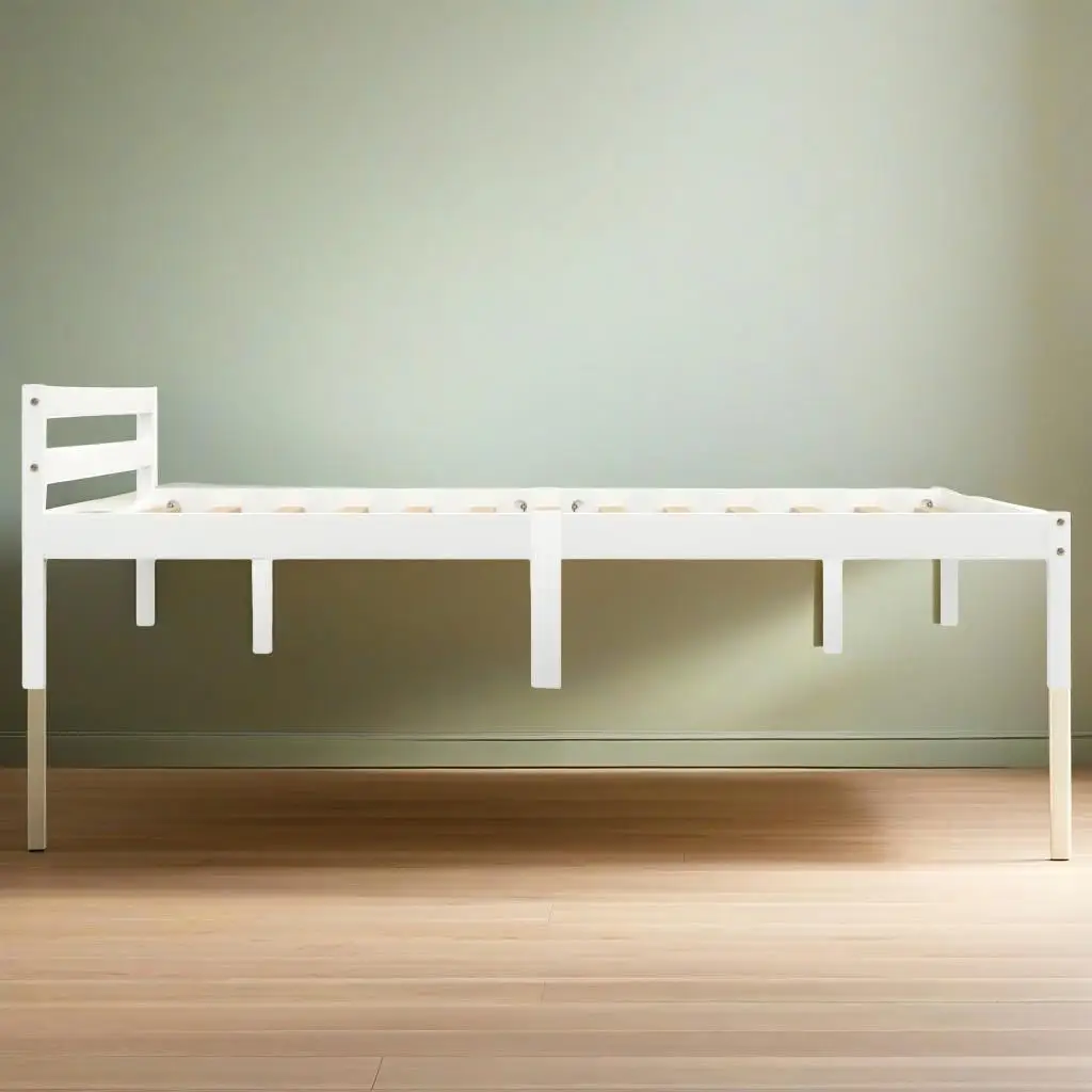 White Solid Pine Wood Bed Frame 120x200 cm - Mattress Not Included, Durable & Stylish Design