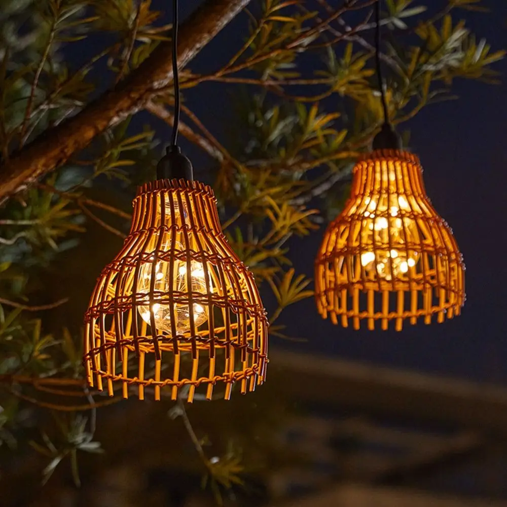 

Hand-woven Pendant Lamp Shade Waterproof Design Weaving Lamp Cover Led Lights Solar Powered Waterproof Chandelier Living Room