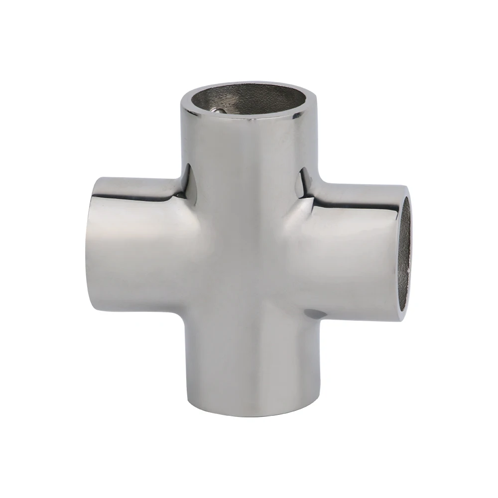 316 Stainless Steel 4 Way Cross Boat Hand Rail Fitting Tube Fastener 22/25mm Heavy Duty Tube Pipe Anti-Corrosion No Rust