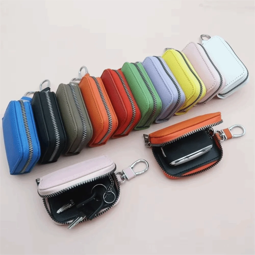 PU Leather Key Holder Bag Waist Hanging Compact Design Key Wallet Keychain Zipper Closure Keychain Cover Car Keys