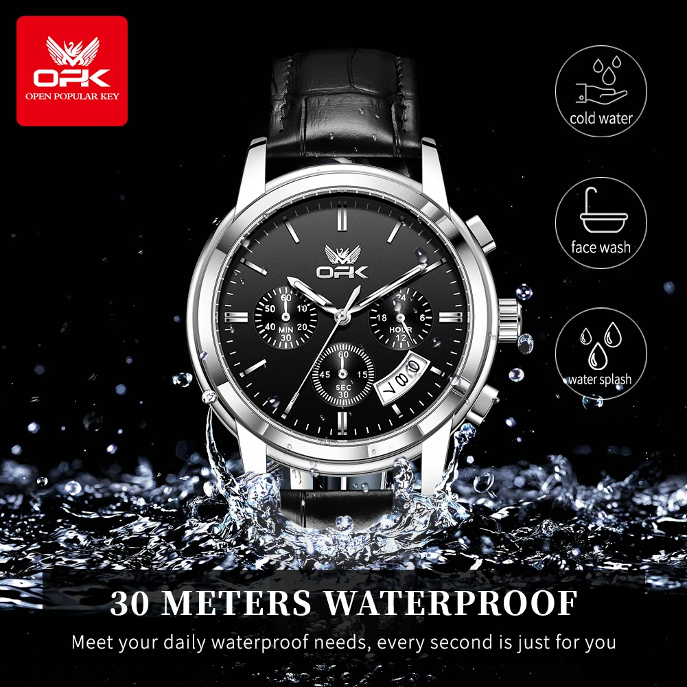 OPK 6051 ساعة رجالي بسيطة أصلية ساعة كوارتز الفولاذ المقاوم للصدأ تاريخ الساعات للرجل مقاوم للماء مضيئة هدايا رجالي Reloj