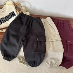 Fashion Baby Girl Boy Cotton Cargo Pant Fleece Inside Winter Infant Toddler Child Jogging Trousers Warm Baby Clothes 1-8Y