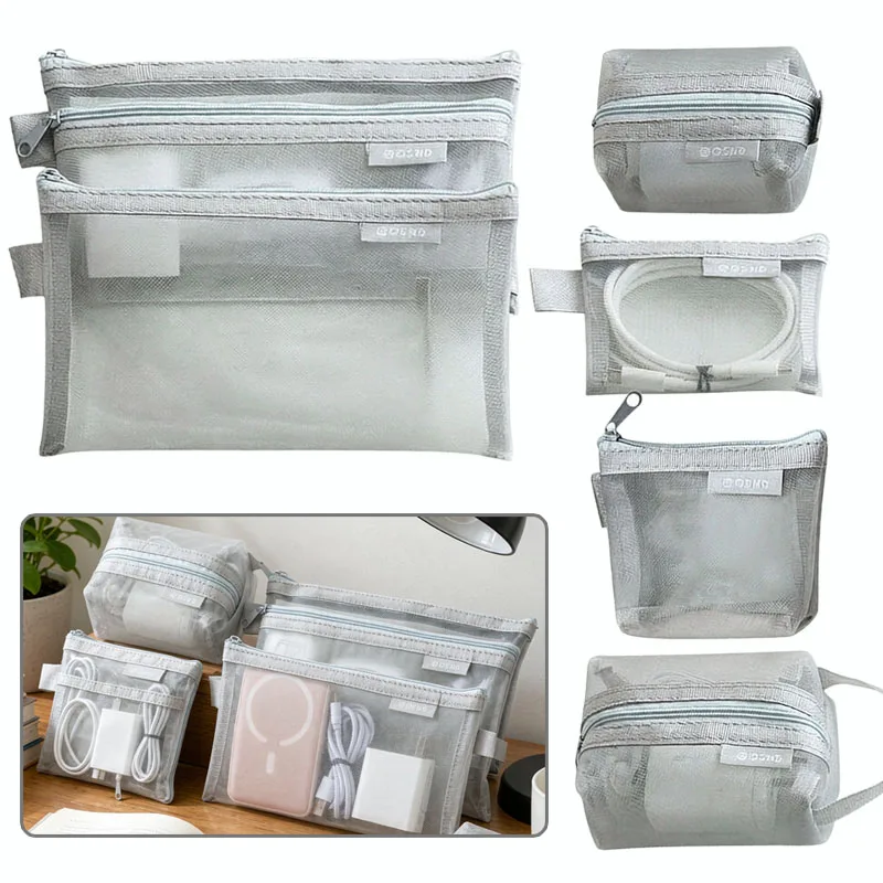 Bulk Gray Transparent Mesh Storage Pouches – for Office School Retail Display Travel Accessories Home Organization Systems TMZ
