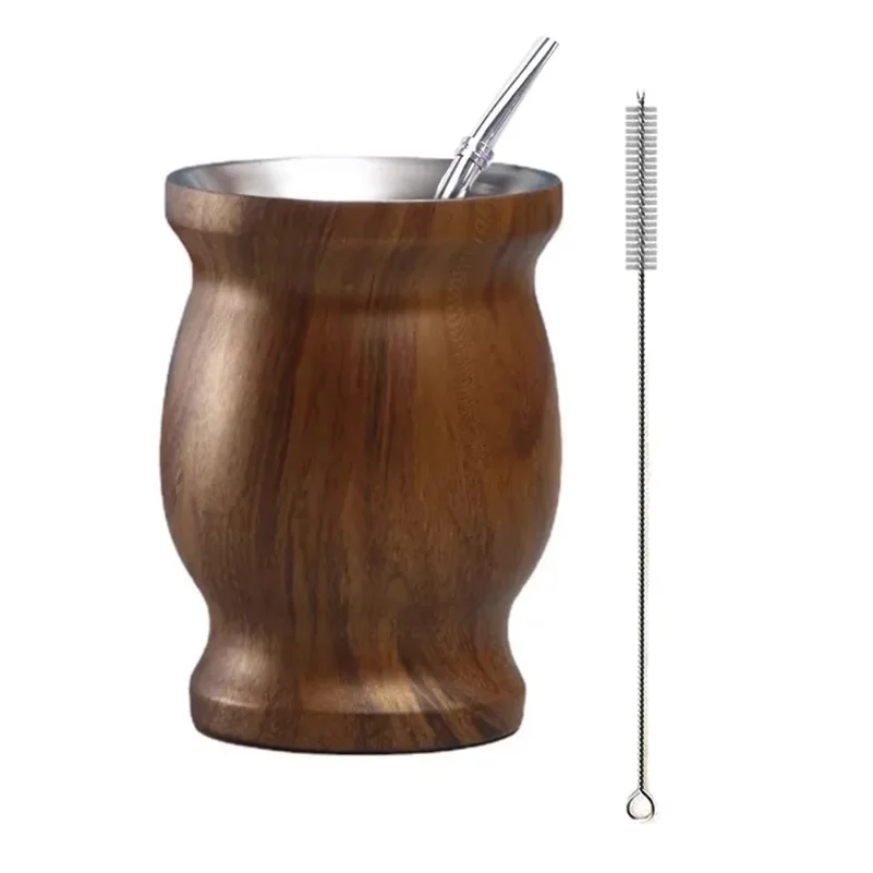 304 Stainless Steel Double Wall 8oz Argentine Yerba Mate Gourd With Illas and Cleaning Brush