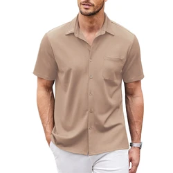 2024 men's shirt Hawaiian shirt solid color shirt short-sleeved outdoor vacation casual wear loose fit xs-6xl soft fabric