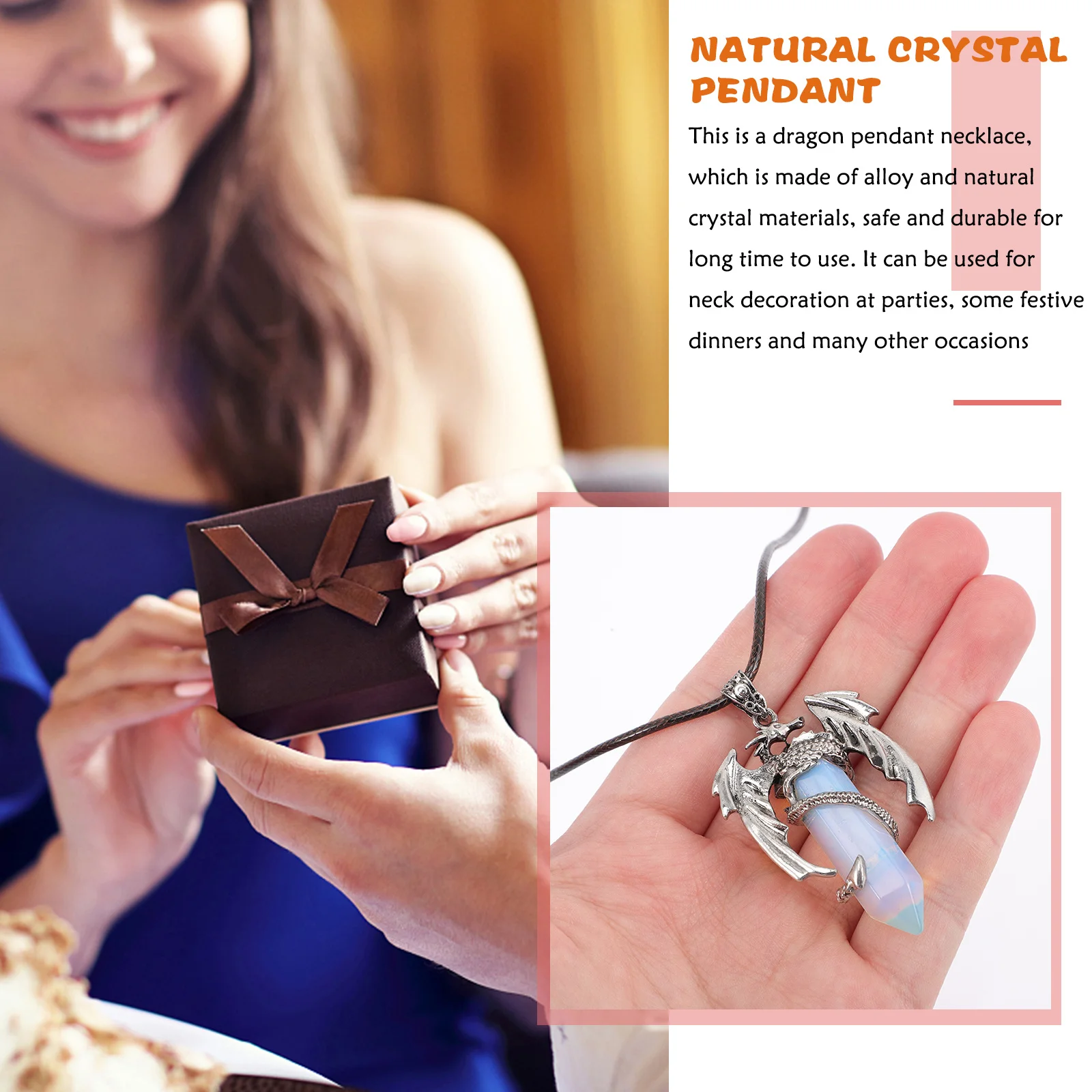 

Vintage Dragon Pendant Necklace Natural Crystal Alloy Material Lightweight Neck Chain Neck Jewelry Gift for Women Men Party