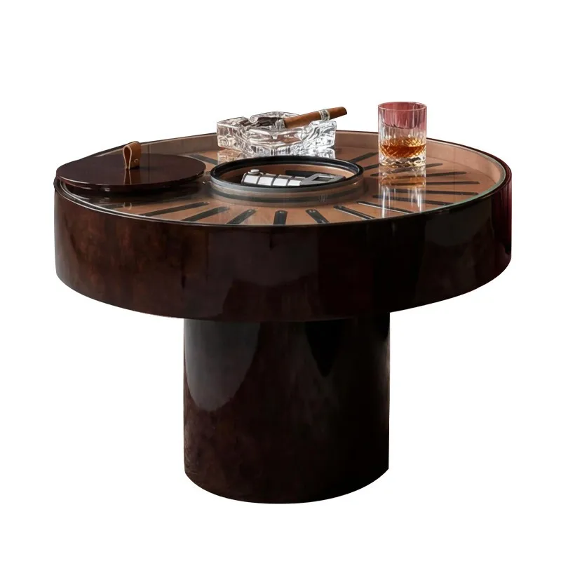 *High - End Cigar Humidor - a Dual - Tone Solid Wood Coffee Table Equipped with Hygrometer Ideal for Modern Cigar Lounges