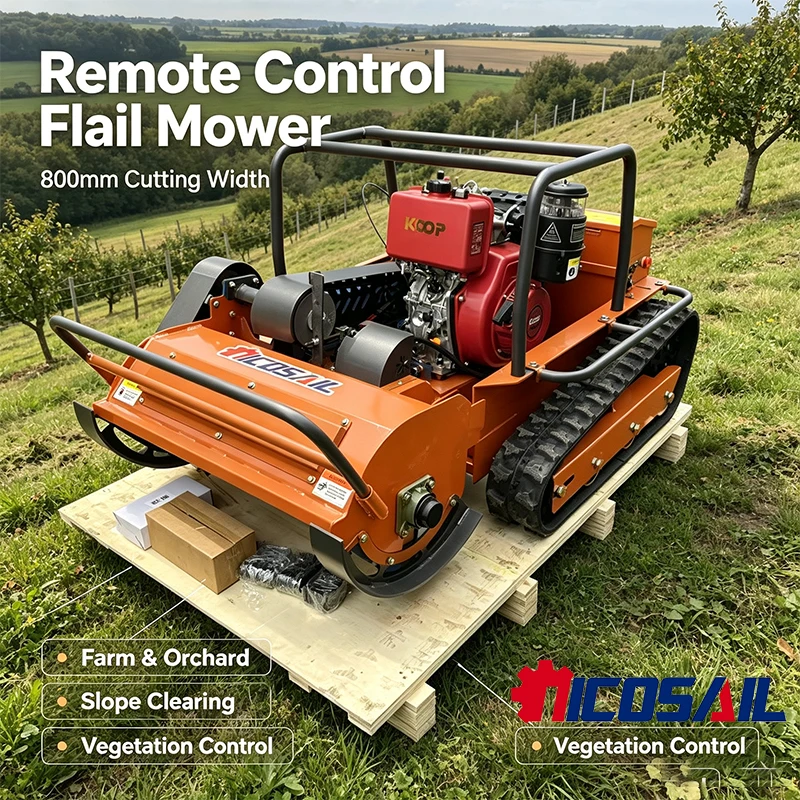 OEM Custom 800mm Remote Control Flail Mower CE Tracked Brush Cutter for Farm Orchard Garden Slope and Vegetation Clearing