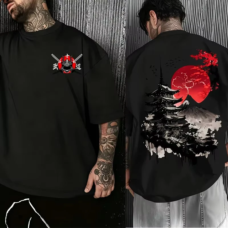 Men's Clothing Bushido 3D Print T-shirts Summer Harajuku Casual Fashion Vintage Punk Streetwear Tops Crew Neck Short Sleeve Tees