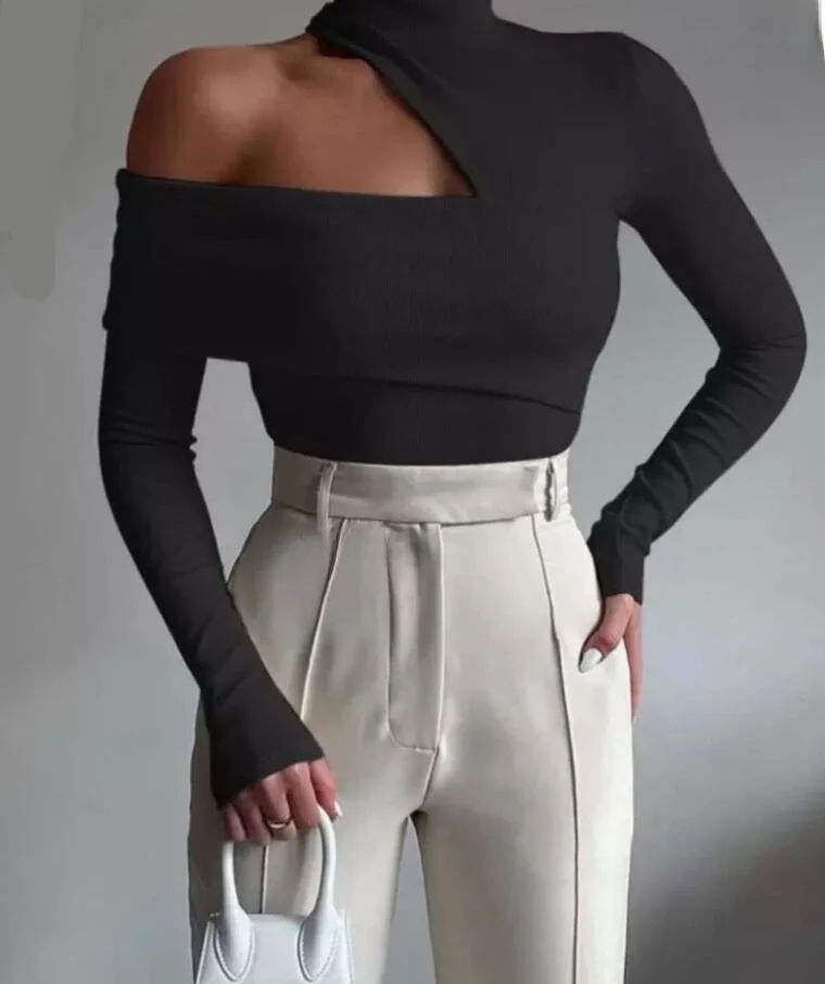 여성용 캐주얼 롱 숄더 베어드 탑 베이지 색상 가을 시즌용 패셔너블한 중국 스타일 탑