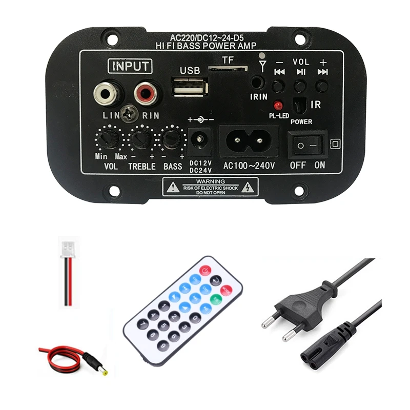 

12V 24V Bluetooth Amplifier Board HIFI Bass Amplifier Board FM Subwoofer 30-120W For 10Inch Subwoofer Speaker Durable (EU Plug)