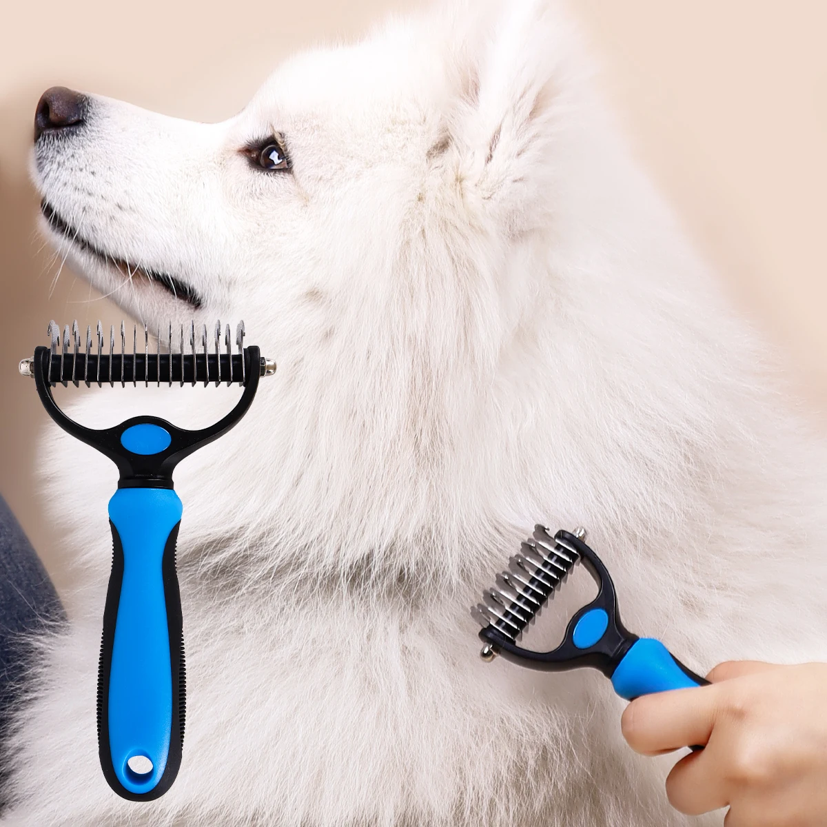 1pc Pet Grooming Brush Double Sided Shedding and Dematting Undercoat Rake Comb for Dogs and Cats