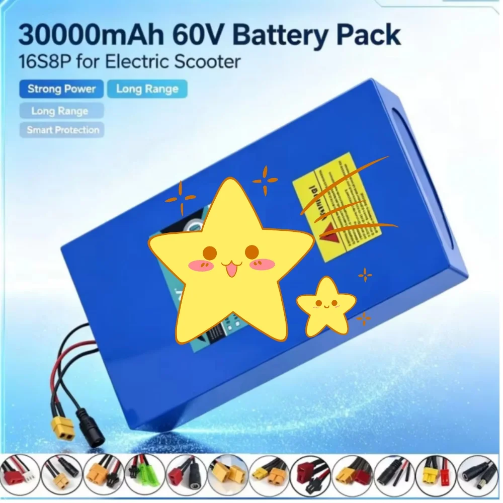 16S8P 1000W-3000W 60V 30Ah High Power 18650 Lithium Battery for Electric Scooter E-Bike Wheelchair And Other EV Applications