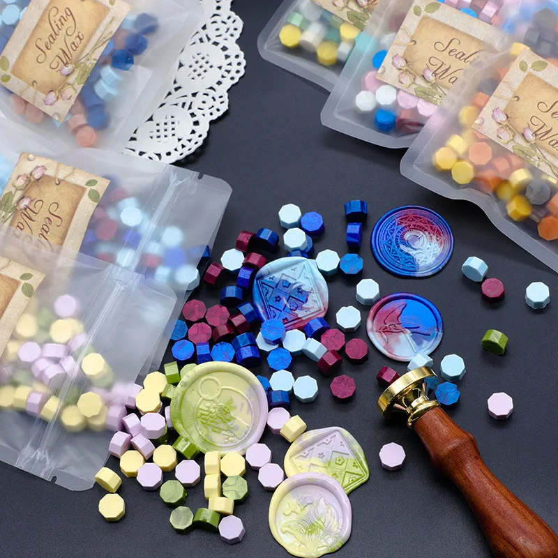 

Wax Beads for Sealing 100 Pcs Per Bag Stamp DIY Craft Decoration Wedding Invitation Card Gold Colorful Particles Flower Stamps