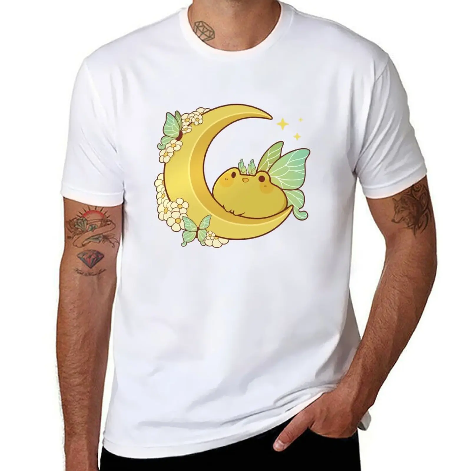 Luna moth frog fairy on a moon T-Shirt Large Size Basic Casual T-Shirt