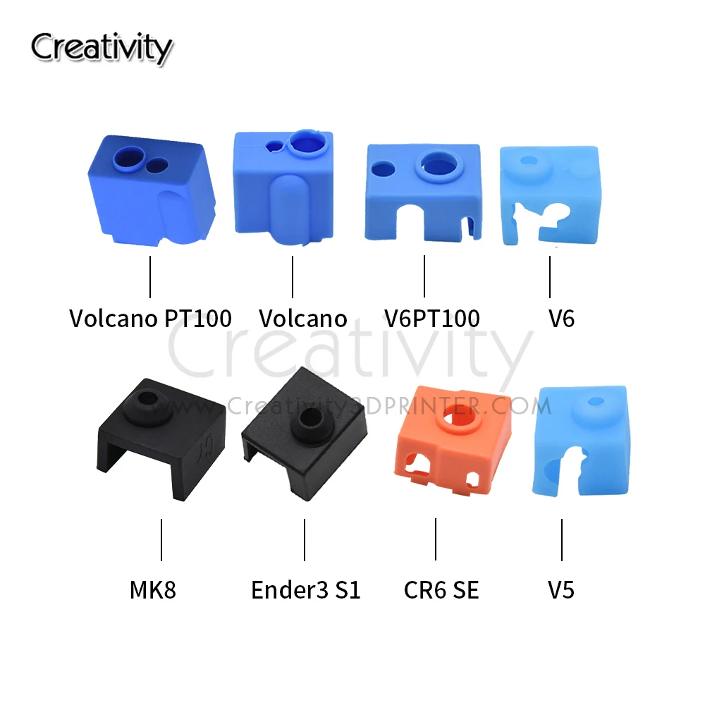 

Creativity Silicone Cover for V5 V6 Volcano MK8/MK9/CR10/Ender-3 S1 CR-6SE Hot End Heater Block Silicone Sock 3D Printer Parts