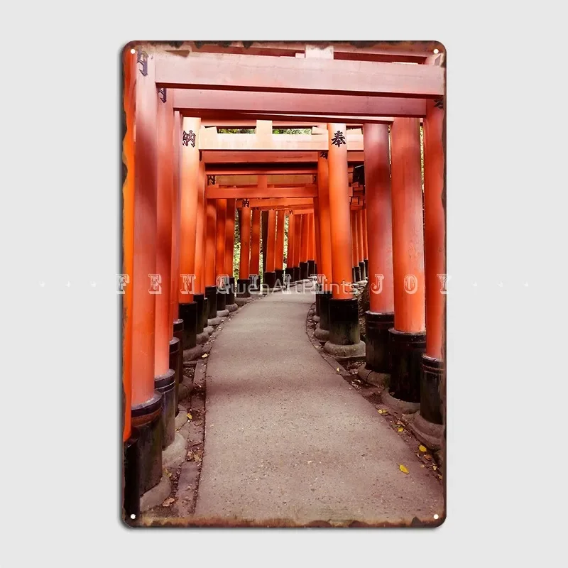 Senbon Torii Long Path Of Vermillion Red Torii Gates At Fushimi Inari Shrine In Kyoto Poster Metal Plaque Pub Garage Poster