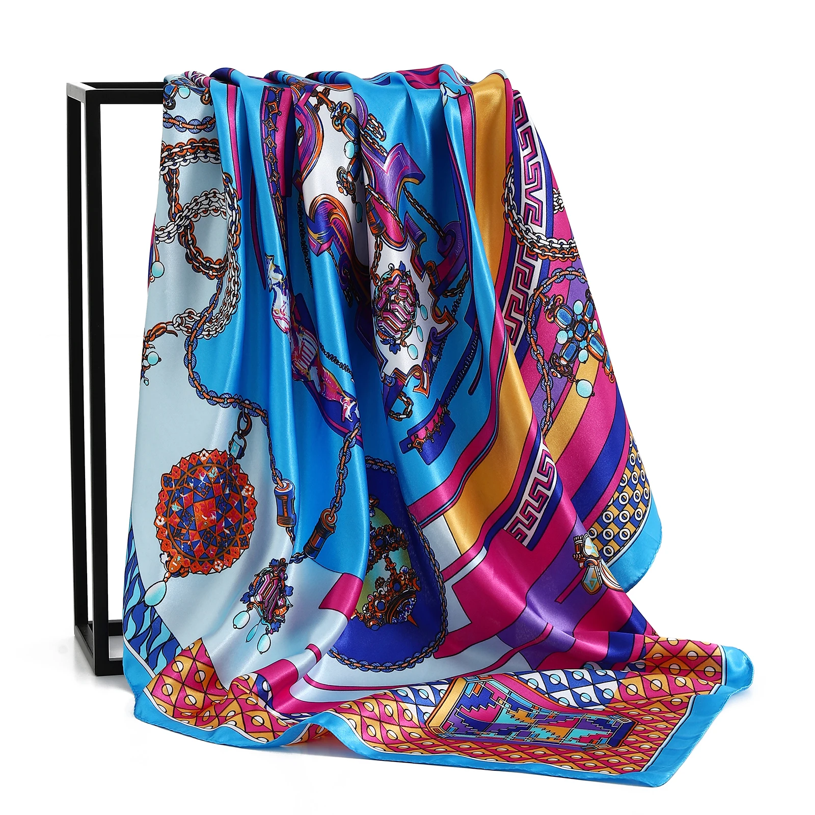 Bufandas Hijab grandes para mujer, chal cuadrado de 90x90cm, pañuelo de moda de verano para la cabeza, pañuelo de satén estampado para la cabeza, nueva Bandana