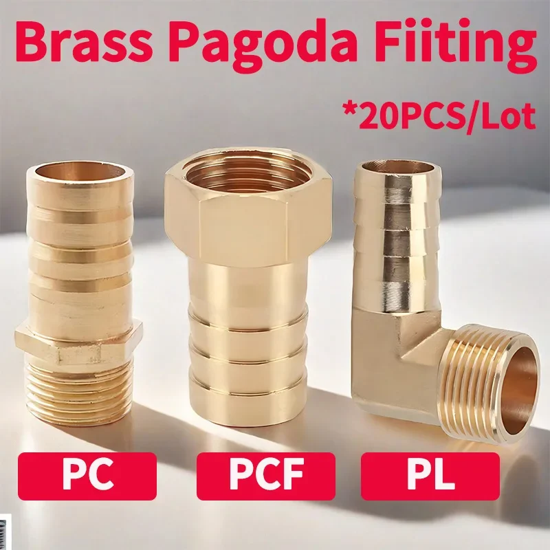 

20Pcs Premium Pagoda Connector - Hose Barb 6mm-16mm, BSP Thread 1/8'' 1/4'' 3/8'' 1/2'', Durable Brass Water Pipe Fittings