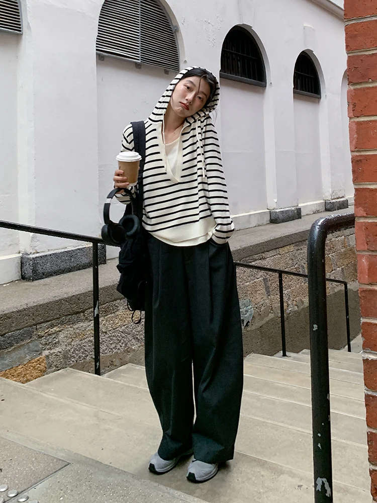 

Женские брюки с высокой талией, свободные, повседневные, осень 2026, новинка, широкие штанины, комфортные, свободные, в стиле «ленивый шик», длинные брюки