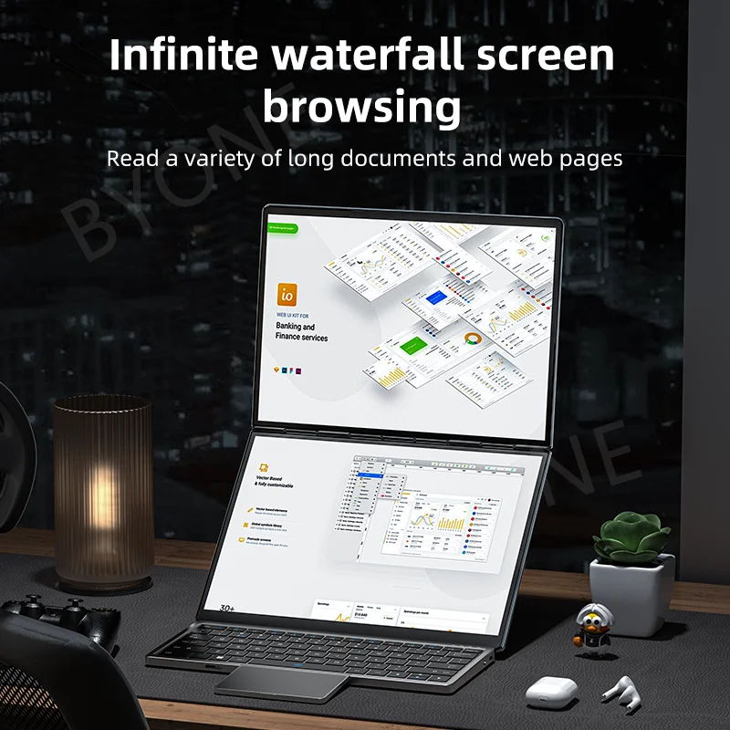 BYONE 11 + 11 بوصة كمبيوتر محمول بشاشة مزدوجة Intel Core I3 كمبيوتر محمول للألعاب شاشة مزدوجة تعمل باللمس Win11 كمبيوتر مكتبي كمبيوتر لوحي كمبيوتر محمول WiFi6