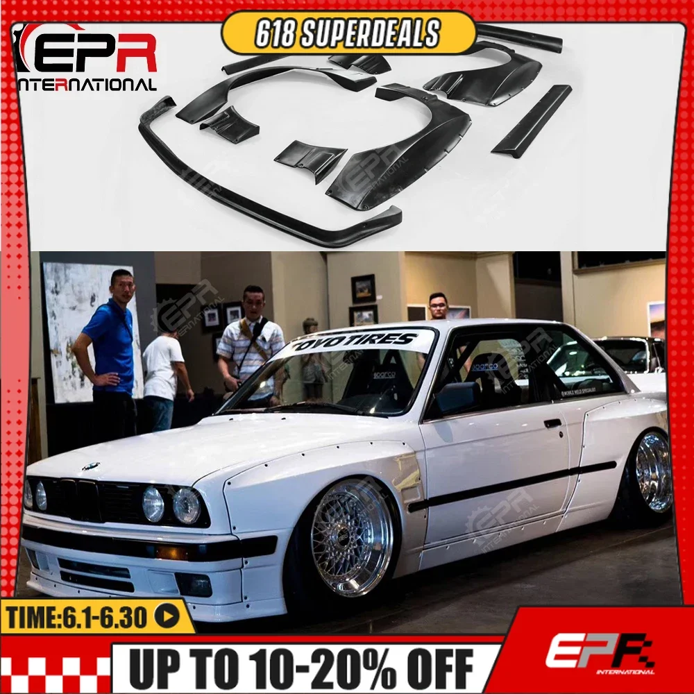

For BMW E30 FRP RB Style Glass Fiber Wide Full Body Kit Racing Trim Front Splitter Lip Fender Wing Side Skirt For BMW 3 SERIES