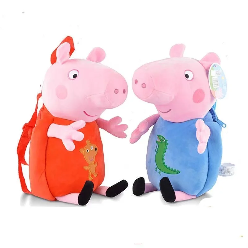 Peppa Pig-mochila escolar de felpa para niños, muñeco de dibujos animados de Peppa Pig qoriginal, regalo de cumpleaños para niños, 30CM