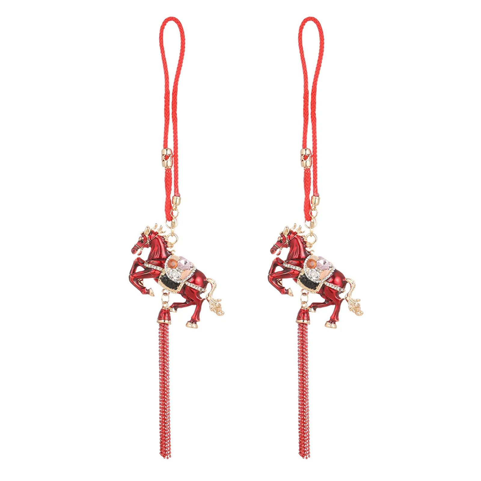 2Pcs Chinese New Year Car Hanging Pendant - Handcarved Horse Tassel Ornament Year of The Horse Decor Lunar Festival Lucky Charm