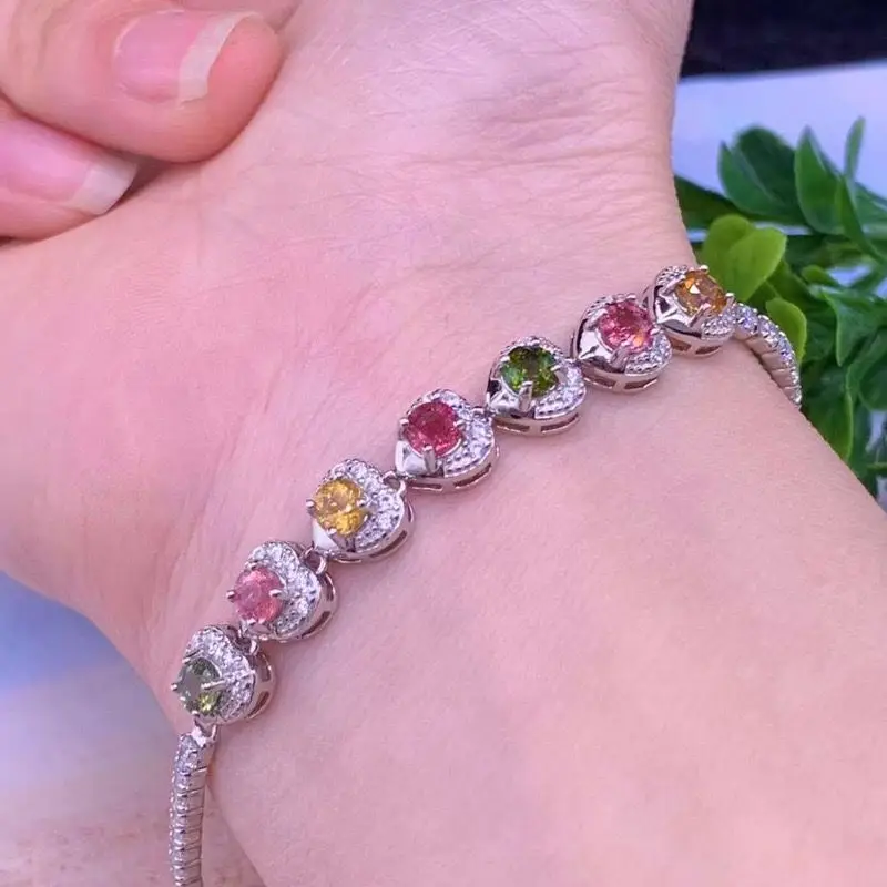 

ZECAA Fine Jewelry Woman Tourmaline Bracelet With Natural Tourmaline Gemstone 4*4mm Lady Tourmaline Bracelet For Gift Dating