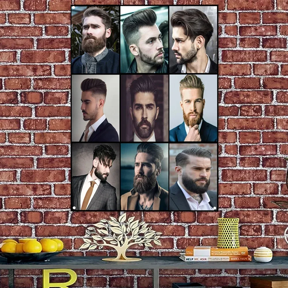 New Trendy Men's Business Hairstyles Poster Banner Flag Haircut & Shave Hairdressing Ad Wall Painting Barber Shop Wall Decor