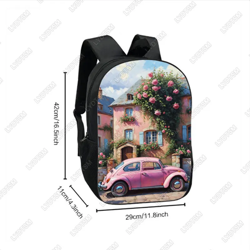 Vintage Car Rural Landscape Print Backpack Retro Car School Bag for Teenager Women Rucksack Laptop Pack Book Bag Daypack