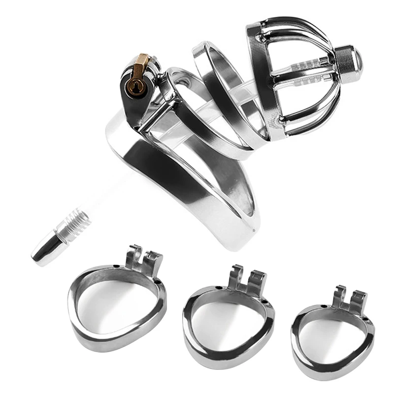 Metal Chastity Cage with Catheter Urethral Insert, Lockable Anti-Pullout Escape-Proof Cock Cage for BDSM Fetish Orgasm Control