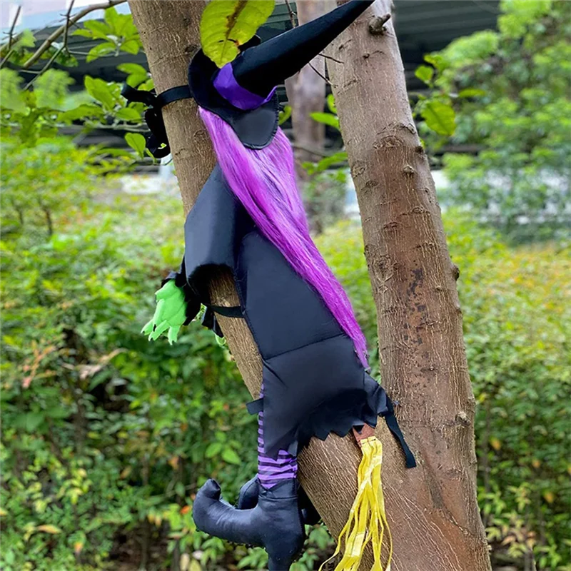 53Inch Crashing Witch Halloween Decorations, Crashing Witch Into Tree, Crashed Witch Props for Porch