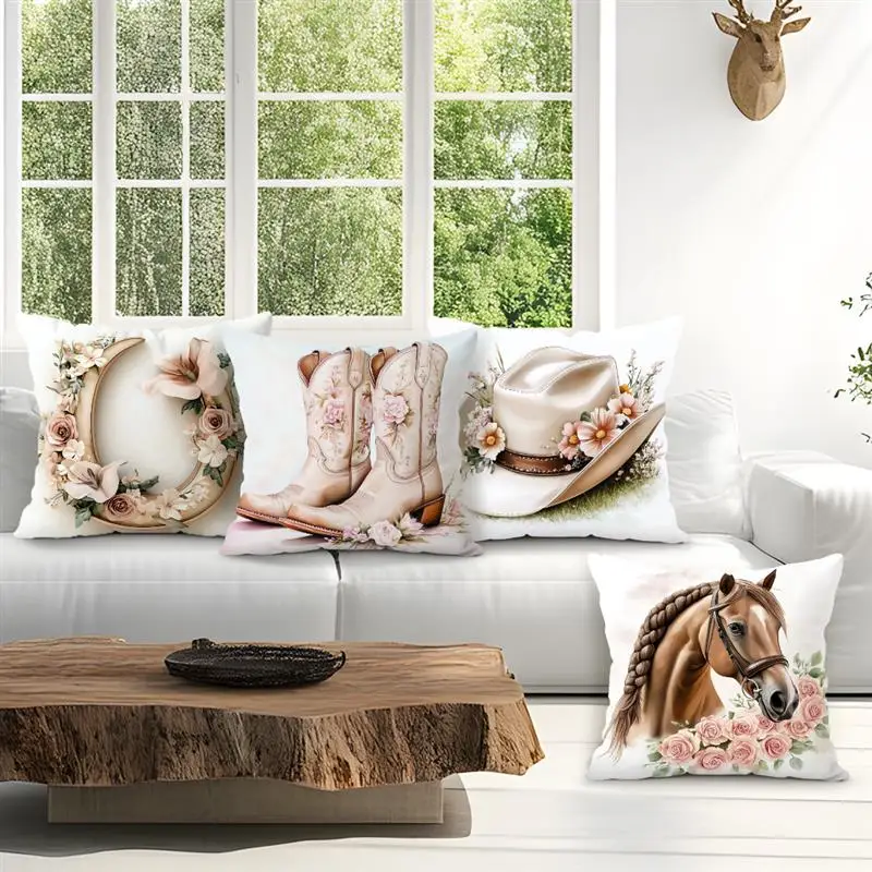 Rose Horse Western Cowboy Cushions Pillowcase Printed Polyester 45x45cm Pillow Cover Decorative Sofa Cushions Pillowslip Decor