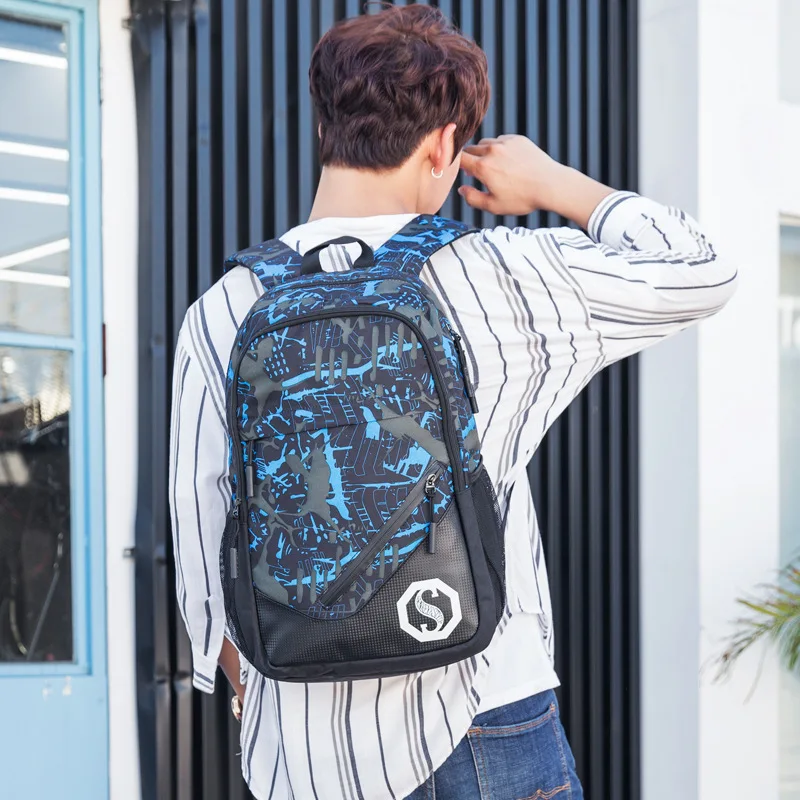 Fashion Men Women Geometric Print Laptop Backpack Creative Design Large Capacity Backpack Set