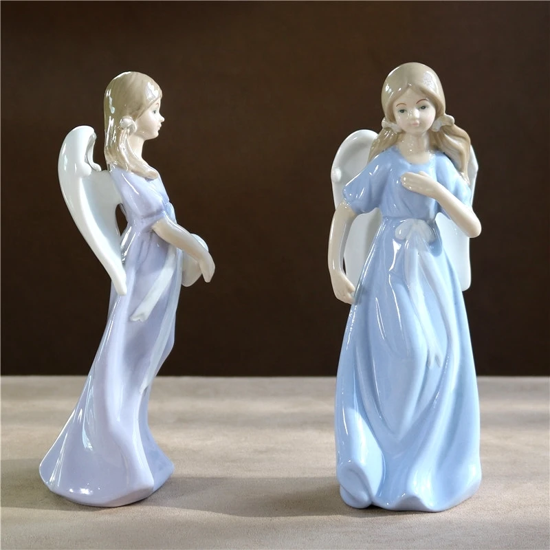 

Sweet Porcelain Love Angel Figurine Handmade Ceramics Singing Girl Miniature Craft Adornment for Home Decor Festival Gift