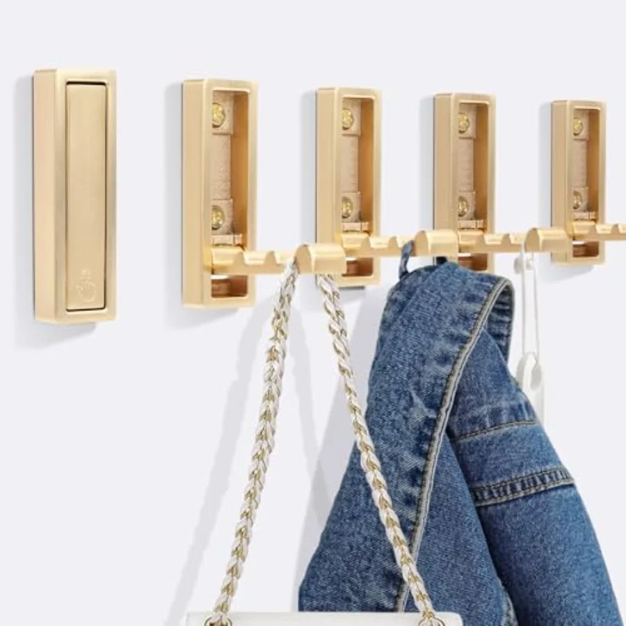 

5PCS Heavy Duty Gold Folding Coat Hooks - Zinc Alloy Wall Hooks for Coats Scarves and Bags - Rustproof Space-Saving Design for